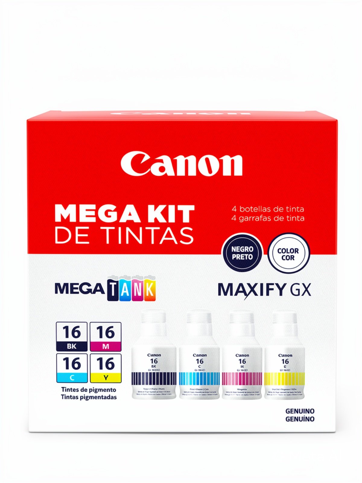 Kit Tintas Canon GI-16 Original BK C M Y para MAXIFY GX6010 GX7010 GX5010 en una sola caja