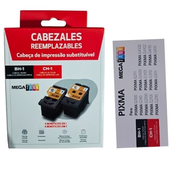 Pack Cabezales Canon BH-1 Negro + CH-1 Color Original para PIXMA G1000 G2000 G3000 G4000