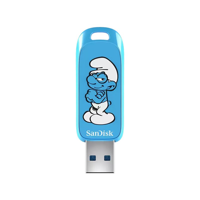 Unidad Flash Sandisk USB SMURFS, 64GB, USB 3.2 GEN 1,USB-A, Hasta 130 MB/S