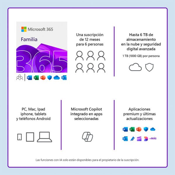 Lic. Virtual (ESD) Kit Microsoft 365 Familia + Kaspersky (Lic de 12 meses/1 a 6 usuarios)